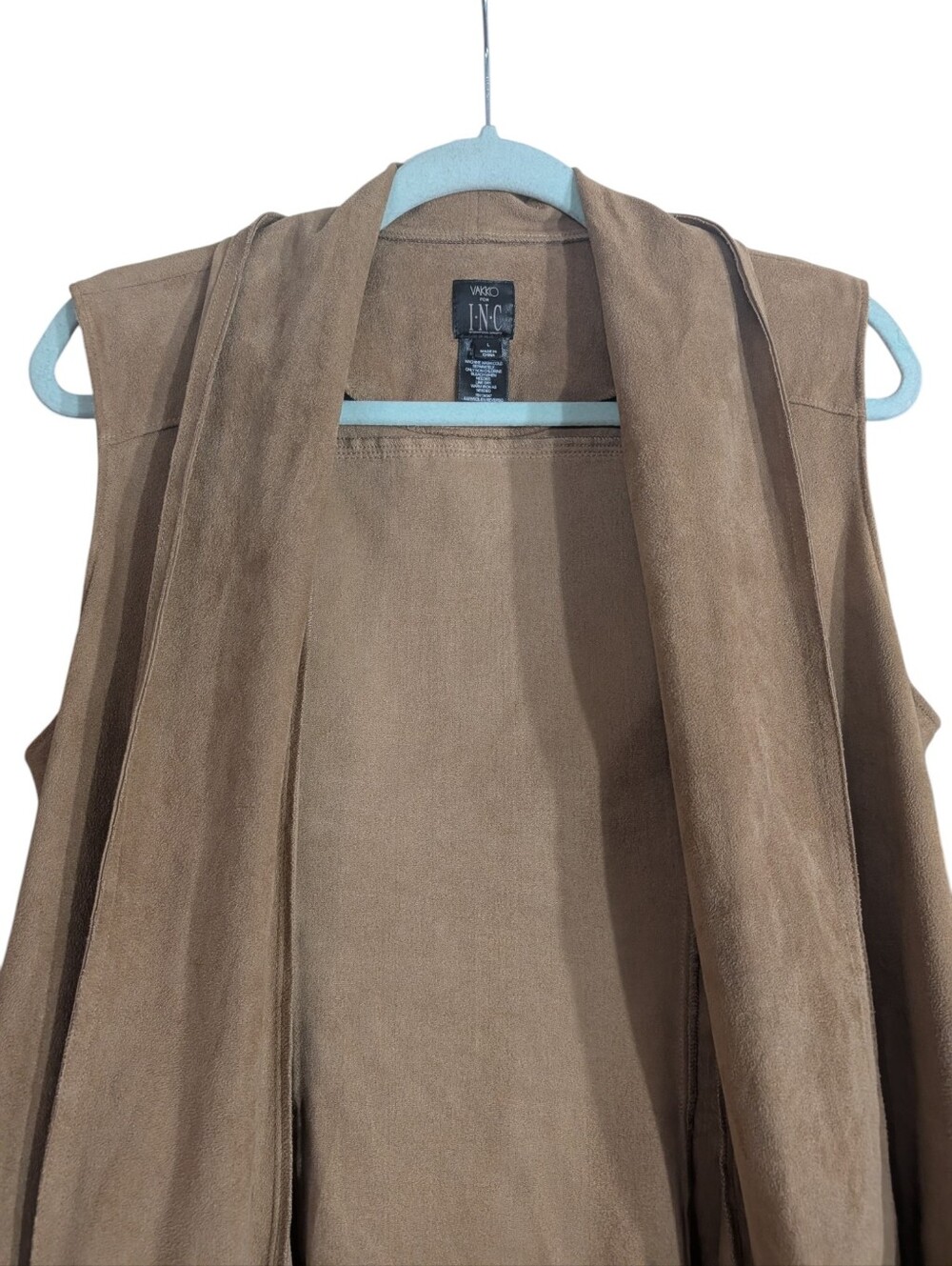 INC International Concepts Taupe Faux Suede Drape Front Vest L Western Boho - Picture 3 of 9